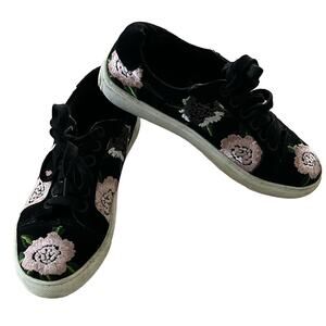 Rebecca Minkoff Sneakers 6 Bleecker Black Pink Floral Embroidery LowTop Suede
